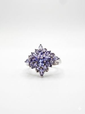 Pre-owned Silver Purple Stone Cluster Ring J8211