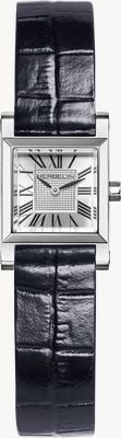 Herbelin Antarès Square Quartz (19.4mm) Silver Guilloché Dial / Navy Blue Croc-Effect Strap A17144AP01C126