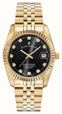 Jacques Du Manoir Inspiration Elegance (36mm) Black Sunray Dial / Gold PVD Stainless Steel Bracelet NRO.21