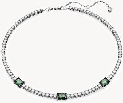Swarovski Matrix Tennis Necklace Rhodium Plated Green and White Crystals 5666168
