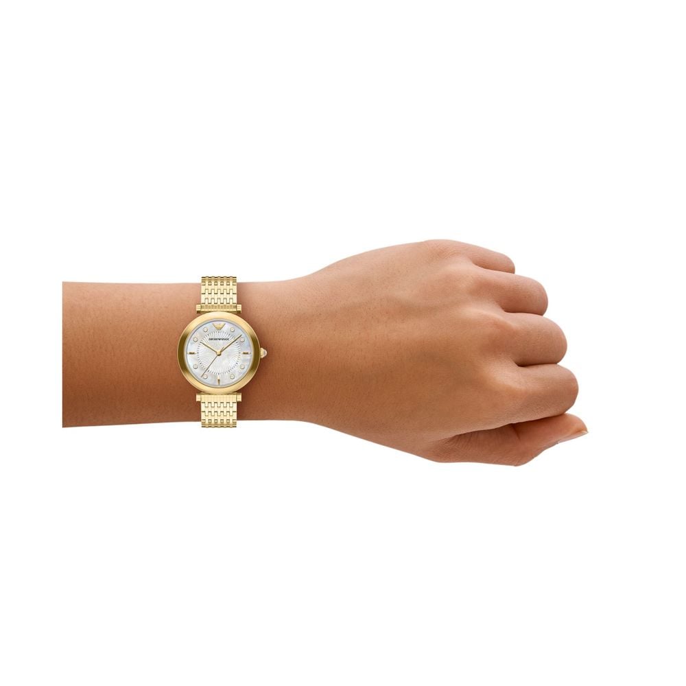 Emporio Armani Three-Hand Crystal Quartz (32mm) Mother-of-Pearl Dial / Gold PVD Stainless Steel Bracelet AR11809 - alternate view 3