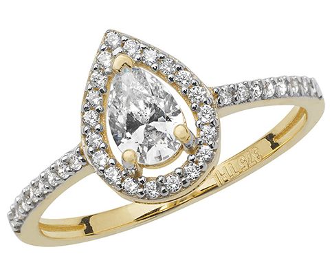 Treasure House RN906/L 9ct Yellow Gold CZ Pear Halo Ring Jewellery
