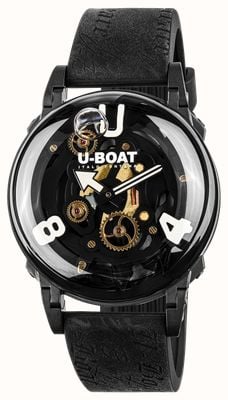 U-Boat U-65 PVD White (44mm) Black Skeleton Dial / Black Vintage-Style Silicone Strap 3355