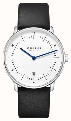 STERNGLAS Naos Quartz (38mm) White Dial / Premium Black Leather Strap S01-NA44-PR07