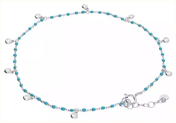 James Moore CME Sterling Silver Turquoise Blue Bead Anklet 23-25cm H3600/S