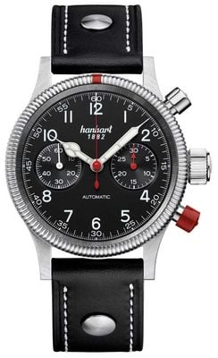 Hanhart PIONEER Mk II Automatic Chronograph (40mm) Black Dial / Black Leather Rivet Strap - M Watch 716.210-0010