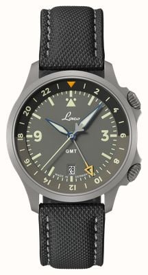 Laco Frankfurt GMT Grau Automatic (40mm) Grey Dial / Black Fibertech & Striped Nylon Straps Watch 862188