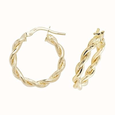 James Moore TH 9k Yellow Gold Texture Twist Hoop Earrings ER1045-15