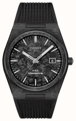 Tissot PRX Forged Carbon Powermatic 80 (40.5mm) Black Carbon Dial / Black Rubber Strap T1379079720100