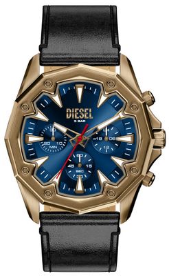 Diesel Stinger Black Leather Blue Dial Watch DZ4733