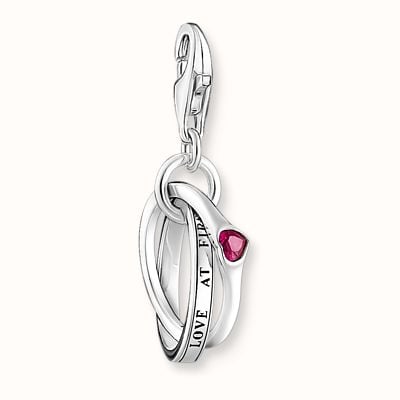 Thomas Sabo Silver Charm Pendant With Two Linked Rings and a Red Stone 2070-639-10