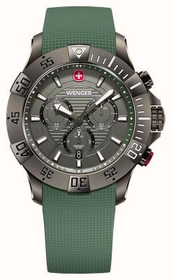 Wenger Seaforce Quartz Chronograph (43mm) Gunmetal Dial / Green Silicone Strap 01.0643.127