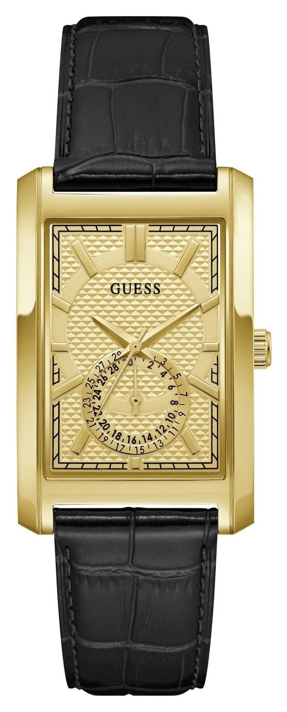 Guess GW1152G2 Hugh Champagne Sunray Dial Black Leather Watch