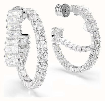 Swarovski Matrix White Hoop Earrings Mixed Cuts, Heart, White, Rhodium Plated 5705748