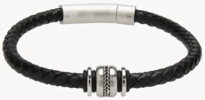 Unique & Co Black Leather | Matte Steel Clasp | Bracelet B428BL/21CM