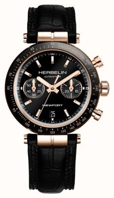 Herbelin Newport Heritage Chronograph Limited Edition (42mm) Black Dial / Black Leather Strap 256TRCN14