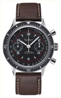 Hanhart 415 ES Pure (39mm) Black Dial / Dark Brown Leather Strap - M H703.215-8110