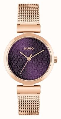 HUGO Women's #SWEET | Rose Gold Mesh Bracelet | Purple Dial 1540128