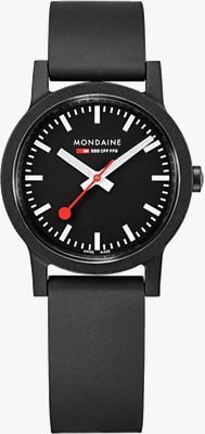 Mondaine Essence Quartz Black Dial Black Natural Rubber Strap MS1.32120.RB