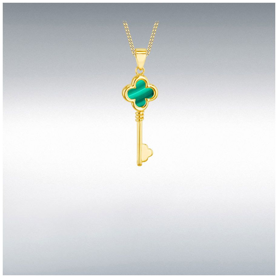 James Moore 1.63.3536 9ct Yellow Gold 9mm Malachite Clover Jewellery