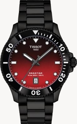Tissot Seastar 1000 (40mm) Gradient Red Dial / Black PVD Stainless Steel Bracelet Watch T1204103342100