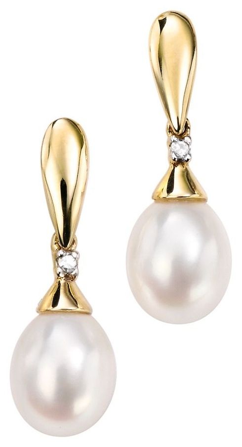 Elements Gold GE780W 9k Yellow Gold Diamond Pearl Drop Jewellery