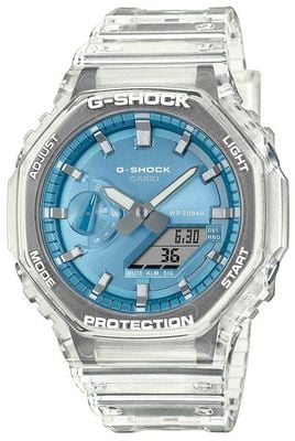 Casio G-Shock Bright Metallic Dial Series (45.4mm) Sky Blue Dial / Translucent Resin Strap GA-2100BM-7A2ER