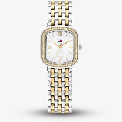 Tommy Hilfiger Ladies Abby Two Tone Square Silver Dial Bracelet Watch 1782922