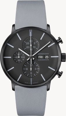 Junghans FORM A Chronoscope (42mm) Black & Grey Dial / Grey Leather Strap 27/4371.01
