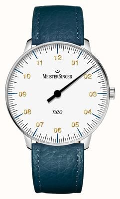 MeisterSinger Neo Sapphire (36mm) White Dial / Ocean Blue Leather Strap NES901G-SB114