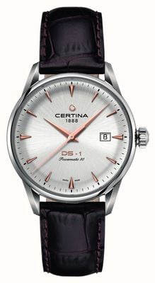 Certina DS-1 Powermatic 80 (40mm) Silver Dial / Brown Leather Strap C0298071603101