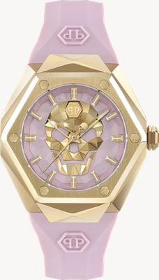 Philipp Plein HIGH-CONIC $KULL SPIKES LADY (40mm) Pink & Gold Dial / Pink Silicone Strap PWADA0124