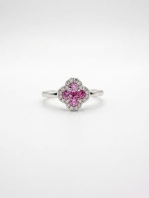 Pink Sapphire And Diamond Clover Platinum Ring size o SR2906