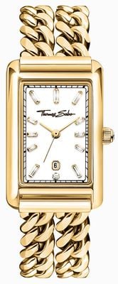 Thomas Sabo Crystal Quartz Rectangular (22mm) White Sunray Dial / Double-Row Stainless Steel Bracelet WA0429-291-207-22