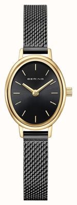 Bering Classic Oval Quartz (20mm) Black Sunray Dial / Black Milanese Mesh Strap Watch 11020-132