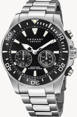 Kronaby DIVER Hybrid Smartwatch (45.7mm) Black Dial / Stainless Steel Bracelet S3778/2