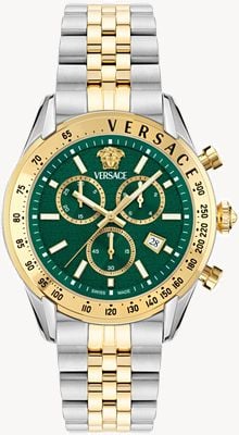 Versace CHRONO MASTER (44mm) Green Chronograph Dial / Two-Tone Stainless Steel Bracelet VE8R00524