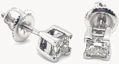 18ct Princess Cut 0.66ct Diamond Studs Screw Backs J66757