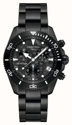 Certina DS Action Chrono Quartz (42mm) Black Carbon Dial / Black PVD Stainless Steel Bracelet C0484173320100