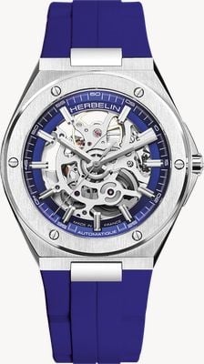 Herbelin Cap Camarat Skeleton Automatic (40.5mm) Silver Skeleton Dial / Cobalt Blue FKM Rubber Strap 1645SQ115CBC