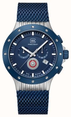 GLOCK Precision Titanium Chronograph (44mm) Blue Dial / Blue PVD Stainless Steel Mesh Bracelet GW-27-3-24