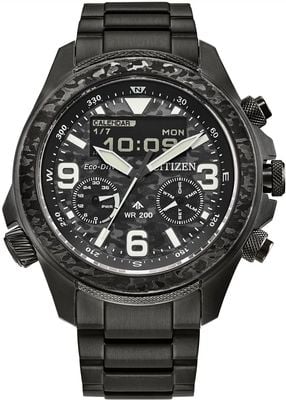 Citizen Promaster Land Combination World Timer Limited Edition (44mm) Black Dial / PVD Black Steel Bracelet JV1008-63E