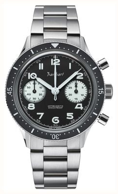 Hanhart 415 ES Reverse Panda (39mm) Black Dial / Stainless Steel Bracelet H703.211-6428
