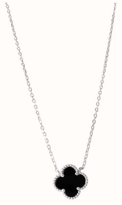 Sterling Silver Black Onyx 4 Leaf Clover Necklace BN98118