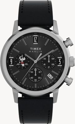 Timex x Peanuts Marlin 'Joe Cool' Chronograph (40mm) Black Dial / Black Leather Strap TW2Y48500