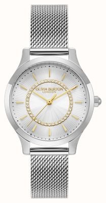 Olivia Burton Wonderlust (30mm) Silver-White Sunray Dial / Stainless Steel Mesh Bracelet 24000212