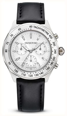 Swarovski Dextera Tachymeter (39mm) Silver Sunray Dial / Black Leather Strap 5728378