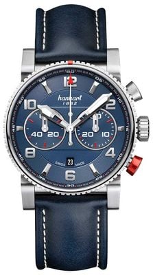 Hanhart PRIMUS Racer Automatic Chronograph (44mm) Blue Dial / Blue Leather Strap - M 741.270-0320