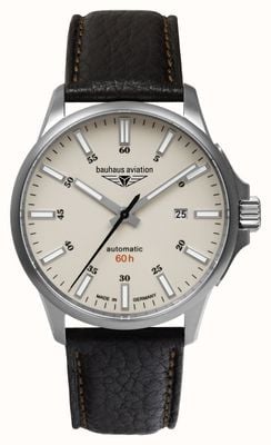 Bauhaus Aviation Titanium Automatic 60h (42mm) Beige Luminous Dial / Dark Brown Leather Strap 28645