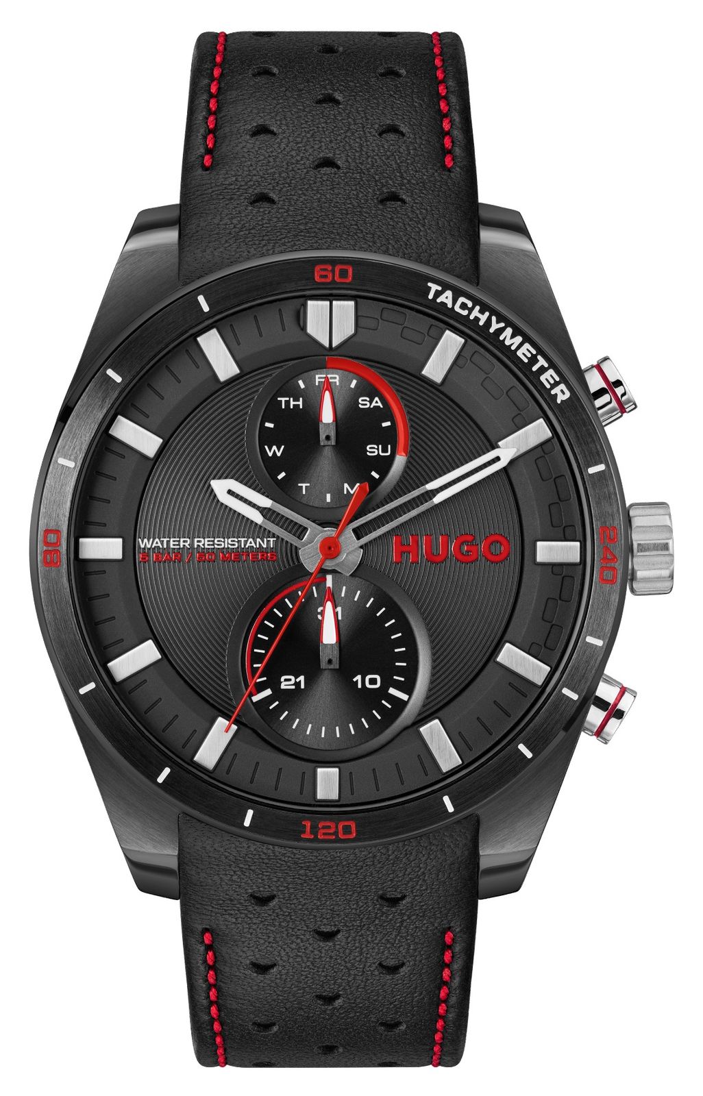 HUGO 1530370 Men's #Fast (44mm) Black Dial / Black Leather Watch